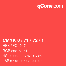 Color code: CMYK 0 / 71 / 72 / 1 | qconv.com