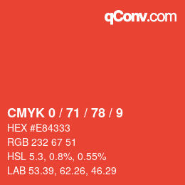 颜色代码: CMYK 0 / 71 / 78 / 9 | qconv.com