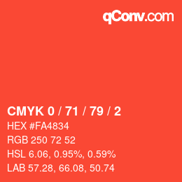 颜色代码: CMYK 0 / 71 / 79 / 2 | qconv.com