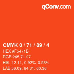 Farbcode: CMYK 0 / 71 / 89 / 4 | qconv.com