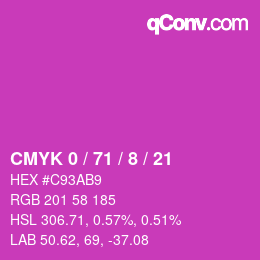 カラーコード: CMYK 0 / 71 / 8 / 21 | qconv.com