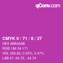 カラーコード: CMYK 0 / 71 / 8 / 27 | qconv.com