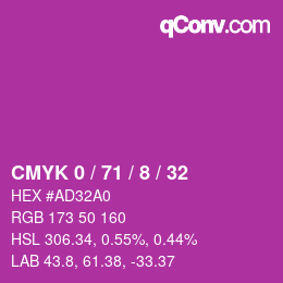 カラーコード: CMYK 0 / 71 / 8 / 32 | qconv.com