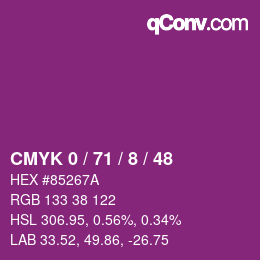 カラーコード: CMYK 0 / 71 / 8 / 48 | qconv.com