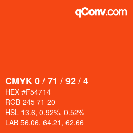 颜色代码: CMYK 0 / 71 / 92 / 4 | qconv.com