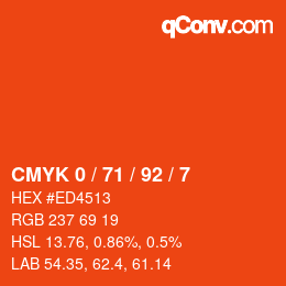 颜色代码: CMYK 0 / 71 / 92 / 7 | qconv.com