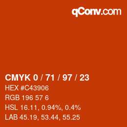 Color code: CMYK 0 / 71 / 97 / 23 | qconv.com