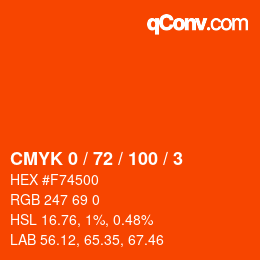 Color code: CMYK 0 / 72 / 100 / 3 | qconv.com