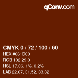 颜色代码: CMYK 0 / 72 / 100 / 60 | qconv.com