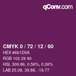 カラーコード: CMYK 0 / 72 / 12 / 60 | qconv.com