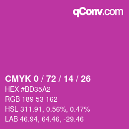 カラーコード: CMYK 0 / 72 / 14 / 26 | qconv.com