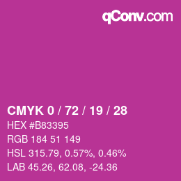 カラーコード: CMYK 0 / 72 / 19 / 28 | qconv.com