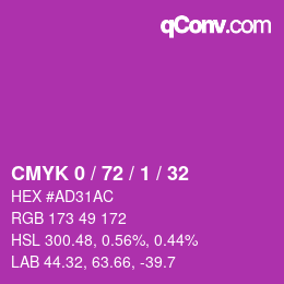 カラーコード: CMYK 0 / 72 / 1 / 32 | qconv.com
