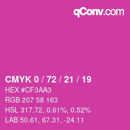 カラーコード: CMYK 0 / 72 / 21 / 19 | qconv.com