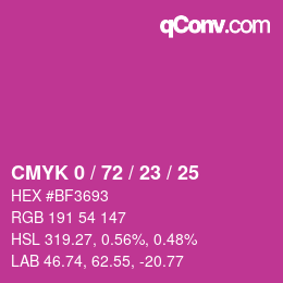 カラーコード: CMYK 0 / 72 / 23 / 25 | qconv.com
