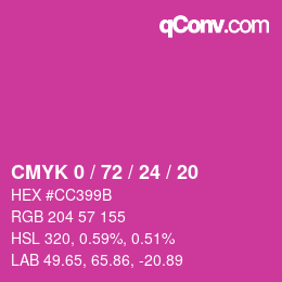 カラーコード: CMYK 0 / 72 / 24 / 20 | qconv.com