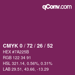 Color code: CMYK 0 / 72 / 26 / 52 | qconv.com