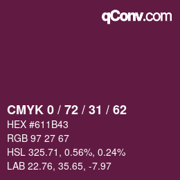 Color code: CMYK 0 / 72 / 31 / 62 | qconv.com