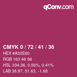 カラーコード: CMYK 0 / 72 / 41 / 36 | qconv.com