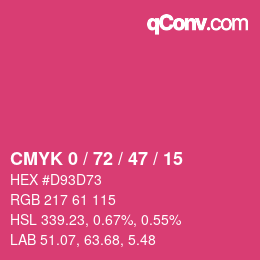 カラーコード: CMYK 0 / 72 / 47 / 15 | qconv.com
