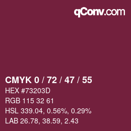 颜色代码: CMYK 0 / 72 / 47 / 55 | qconv.com