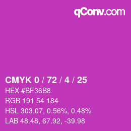カラーコード: CMYK 0 / 72 / 4 / 25 | qconv.com