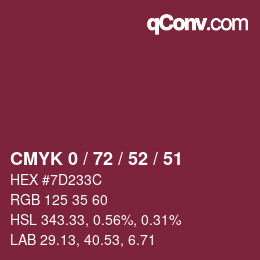 Farbcode: CMYK 0 / 72 / 52 / 51 | qconv.com