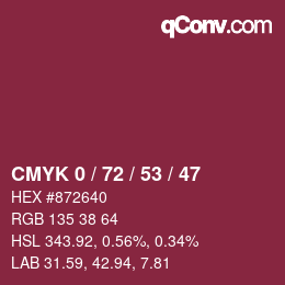 Farbcode: CMYK 0 / 72 / 53 / 47 | qconv.com