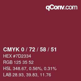 颜色代码: CMYK 0 / 72 / 58 / 51 | qconv.com