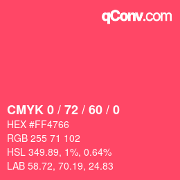 颜色代码: CMYK 0 / 72 / 60 / 0 | qconv.com