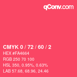 カラーコード: CMYK 0 / 72 / 60 / 2 | qconv.com