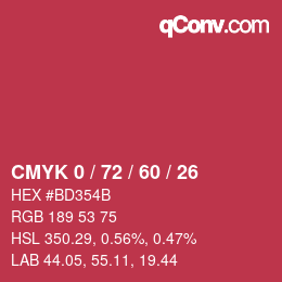颜色代码: CMYK 0 / 72 / 60 / 26 | qconv.com