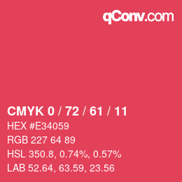 颜色代码: CMYK 0 / 72 / 61 / 11 | qconv.com