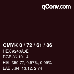 Color code: CMYK 0 / 72 / 61 / 86 | qconv.com