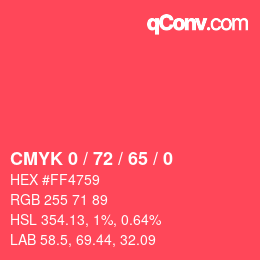 Farbcode: CMYK 0 / 72 / 65 / 0 | qconv.com