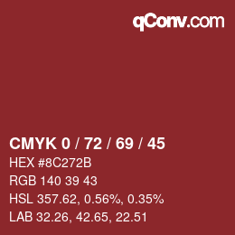 カラーコード: CMYK 0 / 72 / 69 / 45 | qconv.com