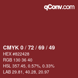 カラーコード: CMYK 0 / 72 / 69 / 49 | qconv.com