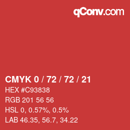 Color code: CMYK 0 / 72 / 72 / 21 | qconv.com