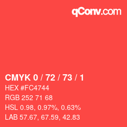 Color code: CMYK 0 / 72 / 73 / 1 | qconv.com