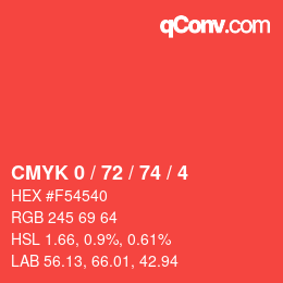 Color code: CMYK 0 / 72 / 74 / 4 | qconv.com