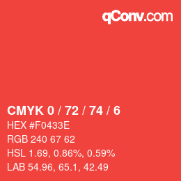 Color code: CMYK 0 / 72 / 74 / 6 | qconv.com
