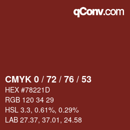 颜色代码: CMYK 0 / 72 / 76 / 53 | qconv.com