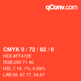 カラーコード: CMYK 0 / 72 / 82 / 0 | qconv.com