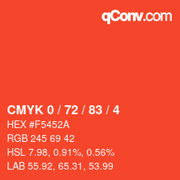 Color code: CMYK 0 / 72 / 83 / 4 | qconv.com