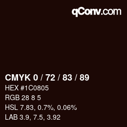 カラーコード: CMYK 0 / 72 / 83 / 89 | qconv.com