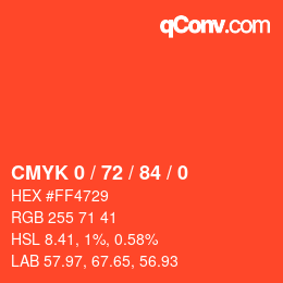 Color code: CMYK 0 / 72 / 84 / 0 | qconv.com
