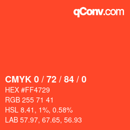 Color code: CMYK 0 / 72 / 84 / 0 | qconv.com