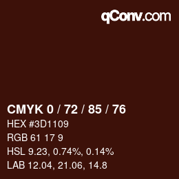 Color code: CMYK 0 / 72 / 85 / 76 | qconv.com