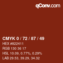 Code couleur: CMYK 0 / 72 / 87 / 49 | qconv.com