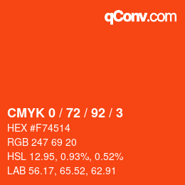 颜色代码: CMYK 0 / 72 / 92 / 3 | qconv.com